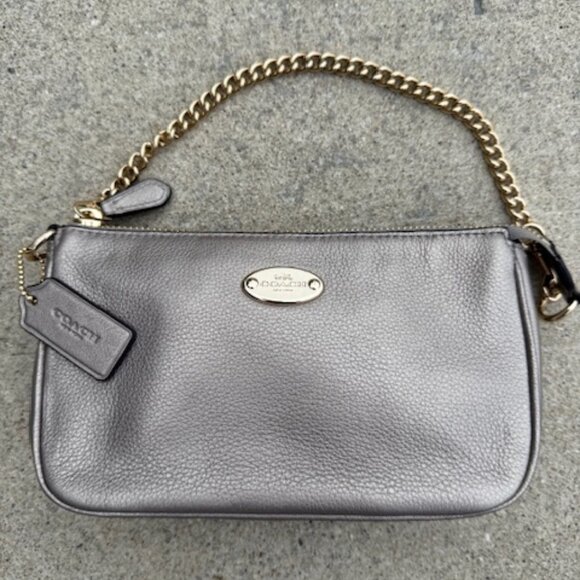 EUC AUTHENTIC Coach Metallic Pebbled Leather Purse/Clutch/Wristlet, Taupe Gold - Picture 1 of 7